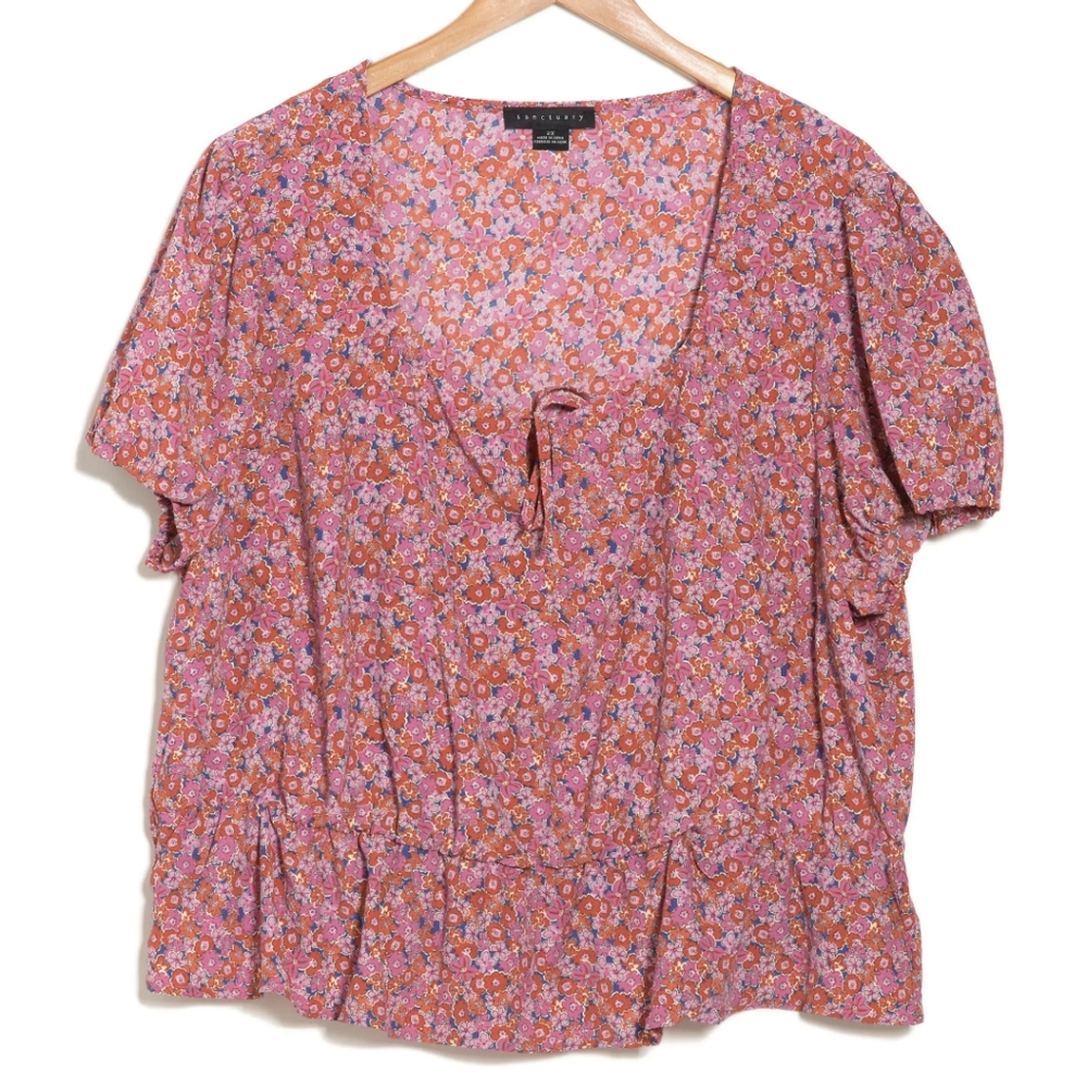Sanctuary True Love Pink Floral Short Sleeve Blouse Size 2X - Picture 3 of 5